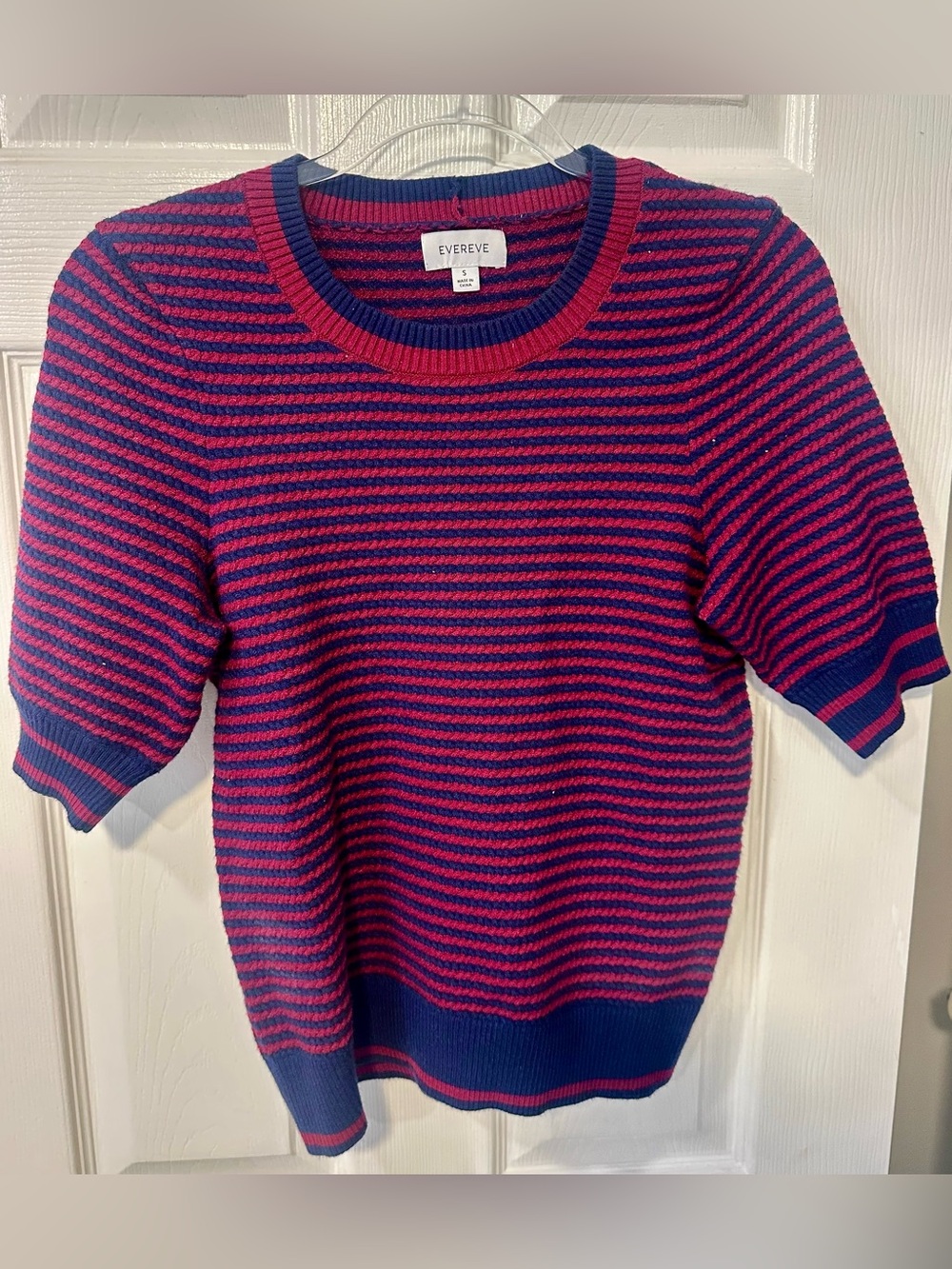 Evereve Pink & Blue Striped Short-Sleeve Sweater red&blue